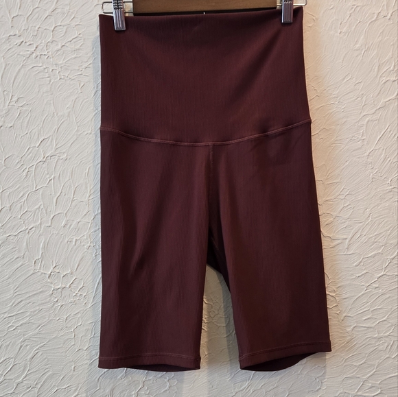 Red High-Waisted Bike Shorts with Stretchy Fabric - Picture 1 of 3